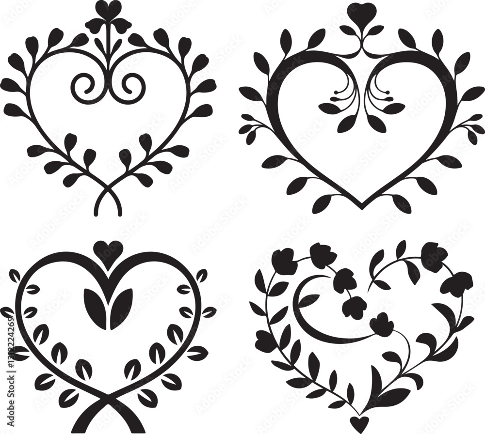 Obraz premium Elegant Floral Heart silhouette Design with Roses and Ornamental Pattern
