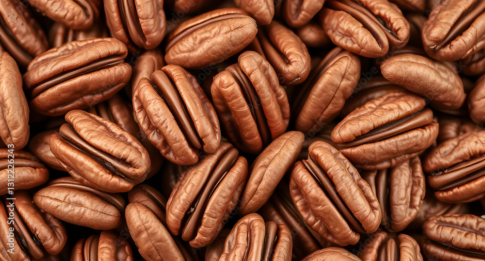 Deep brown pecans with a rough texture. Nutty and hearty background Deep brown pecans with a rough texture. Nutty and hearty background