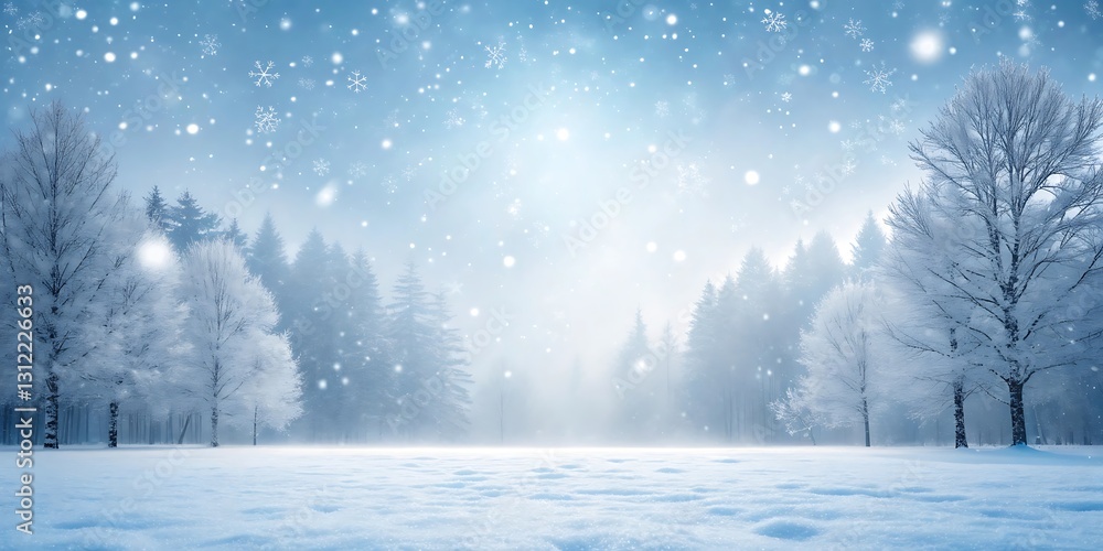 Naklejka premium Snowy winter landscape, serene winter wonderland scene.