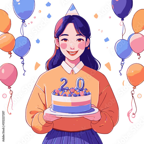 Woman holding 20th birthday cake