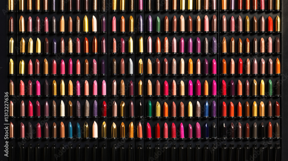 Fototapeta premium Vibrant array of lipsticks in assorted colors on display shelf
