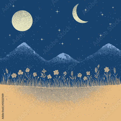 illustration of the night sea and night sky