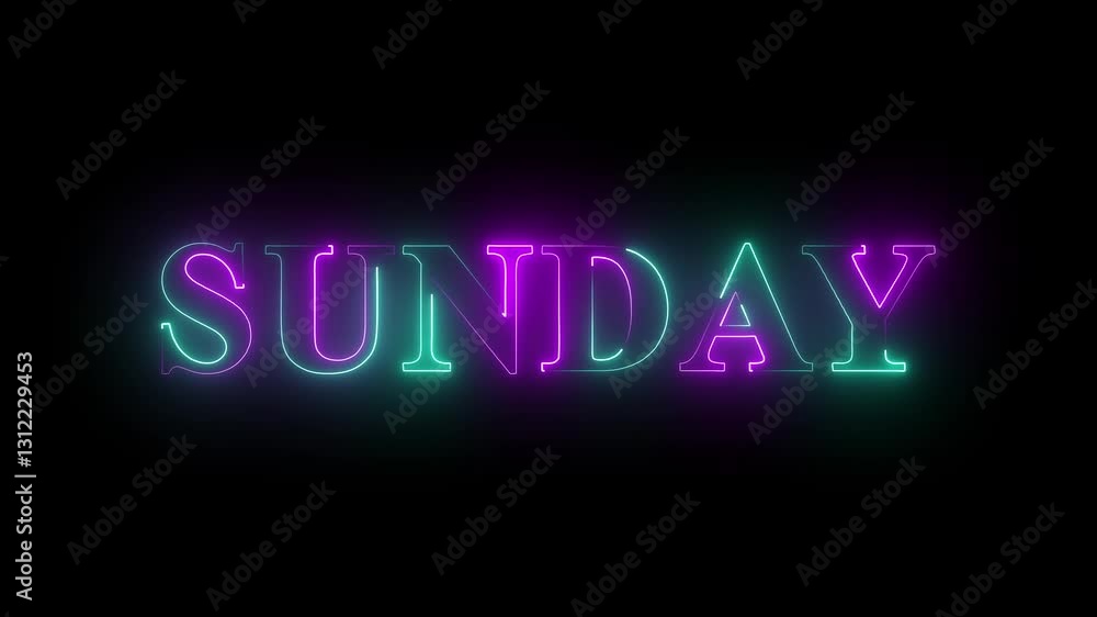 Neon light sunday text animation. New modern digital neon shine week name text icon animation with black background. Neon light sunday text animation. New modern digital neon shine week name text icon animation with black background.
