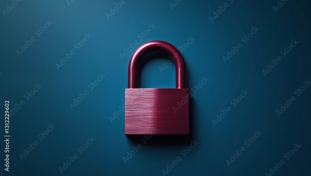 Fototapeta premium Red lock on blue background symbol of security privacy and data protection in the digital age