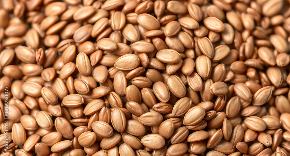 Shiny brown flaxseeds with a smooth, oval shape. Tiny and nutritious composition Shiny brown flaxseeds with a smooth, oval shape. Tiny and nutritious composition