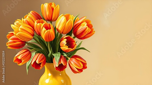 Wallpaper Mural Vibrant Orange Tulip Bouquet in Yellow Vase Spring Flowers Torontodigital.ca