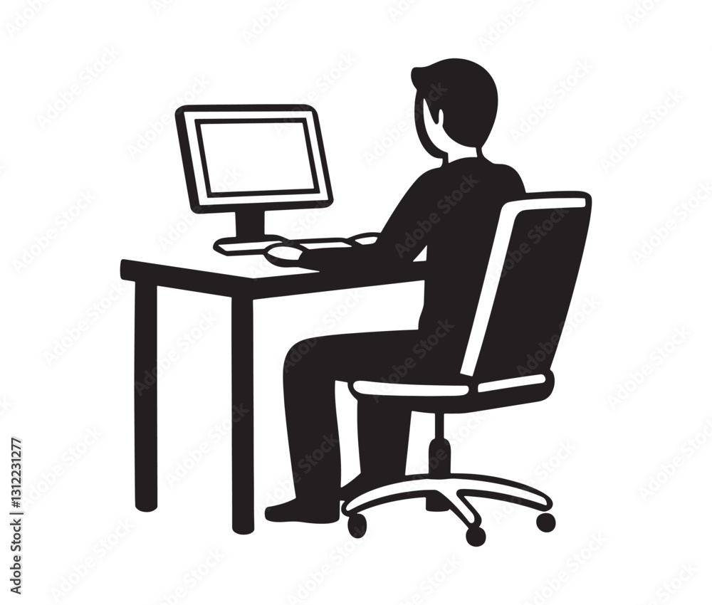 Businessman working on laptop. Working from home: remote job illustration. Computer desk setup a workplace icon. Businessman working on laptop. Working from home: remote job illustration. Computer desk setup a workplace icon.