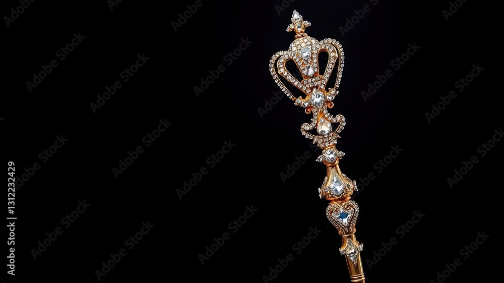 Fototapeta premium Regal Gold Scepter with Sparkling Diamonds Luxury Royal Ornament King s Sceptre