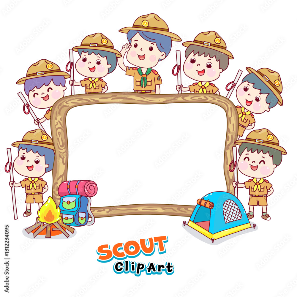 Fototapeta premium Cartoon Little Boy Scout Character.