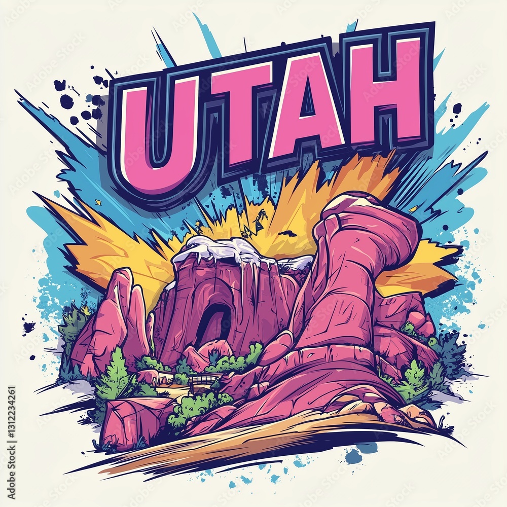 Obraz premium Most famous symbols of the utah state graphic print for fashion . utah trip vintage graphic print design.