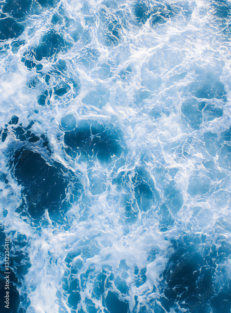 Fototapeta premium Deep Blue Sea Surface with Rippling Water and White Foam Patterns