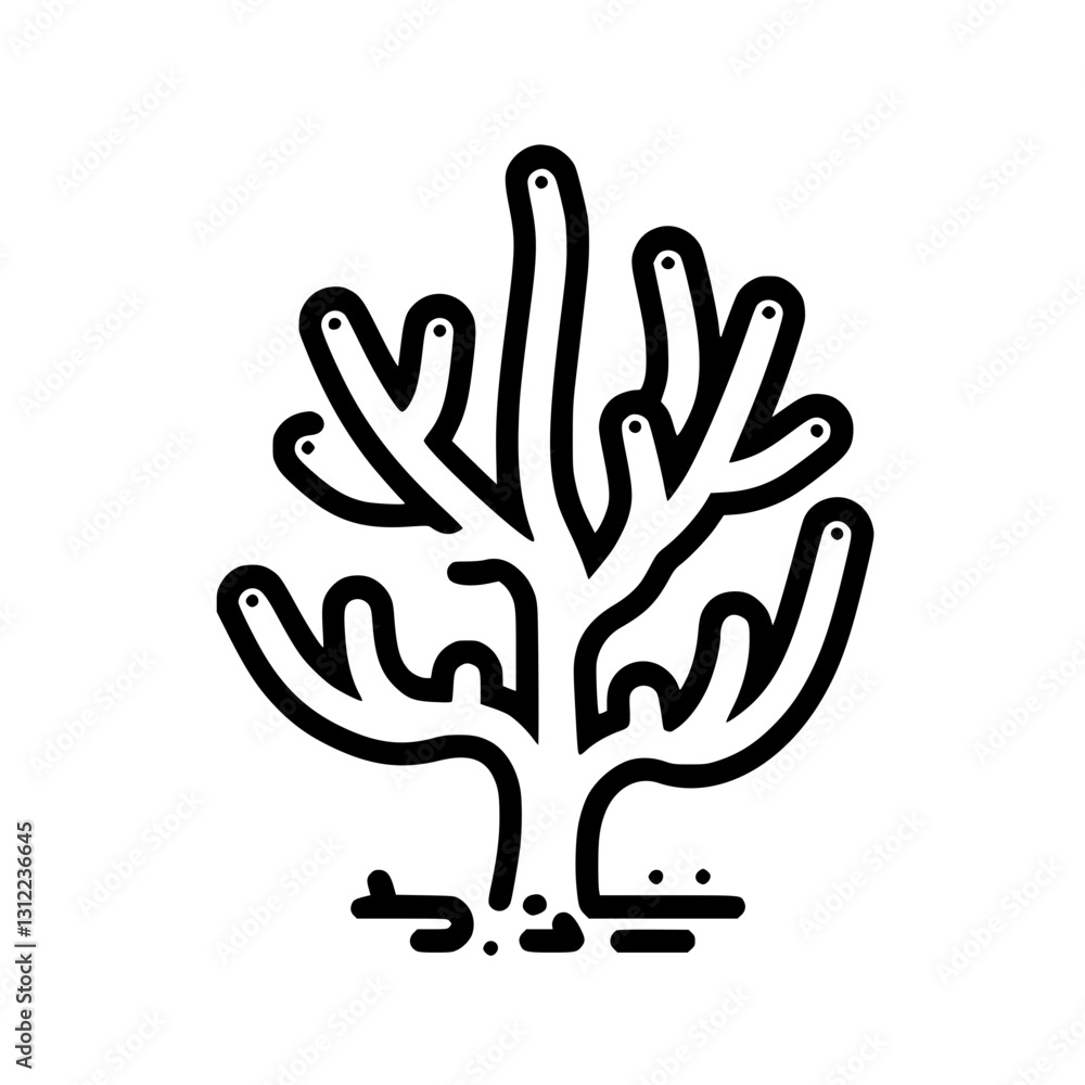 Stylized coral reef plant vector drawing with organic branching structure in monochrome outline. Stylized coral reef plant vector drawing with organic branching structure in monochrome outline.
