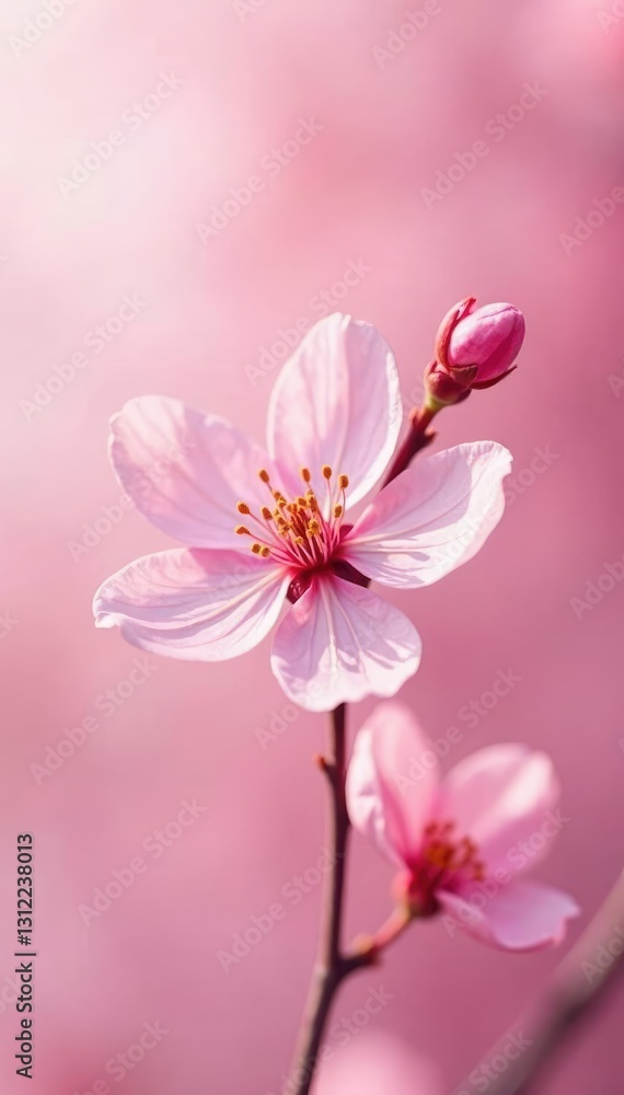 Fototapeta premium Delicate cherry blossom petals in a soft pink gradient background with subtle texture, nature, texture, petal