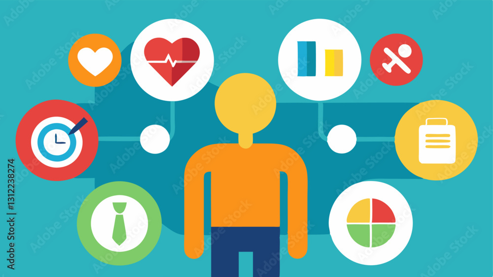 Wellness Chart Visualization A closeup of a wellness chart with an array of vibrant colors and icons representing exercise diet and medical checkups with the patient leaning in to Wellness Chart Visualization A closeup of a wellness chart with an array of vibrant colors and icons representing exercise diet and medical checkups with the patient leaning in to
