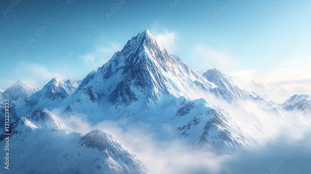 Snowy Mountain Peak in a Winter Landscape Snowy Mountain Peak in a Winter Landscape