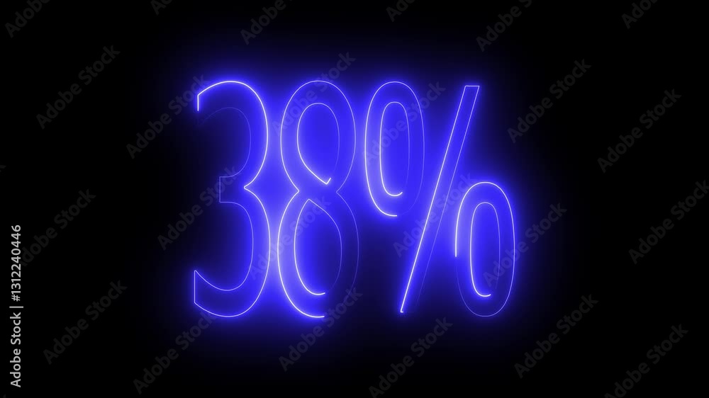 38% text animation by blue color neon on black background. 38% text animation by blue color neon on black background.