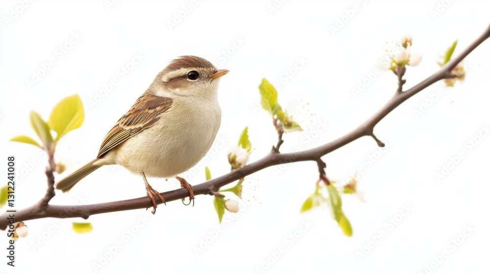 Obraz premium A Charming Sparrow Perched on a Blooming Branch: A Captivating Springtime Scene in Nature