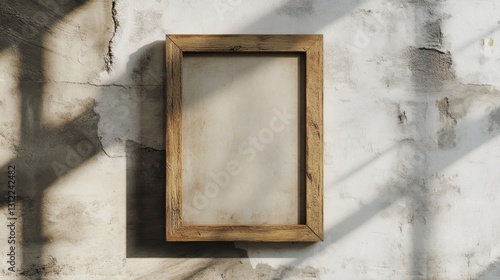 Rustic Wooden Frame on Grungy Wall with Soft Shadows and Light