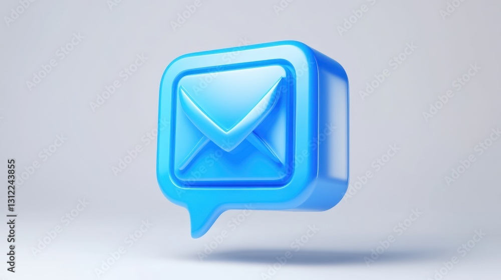 3D Blue Email Icon with Speech Bubble on a Light Background 3D Blue Email Icon with Speech Bubble on a Light Background