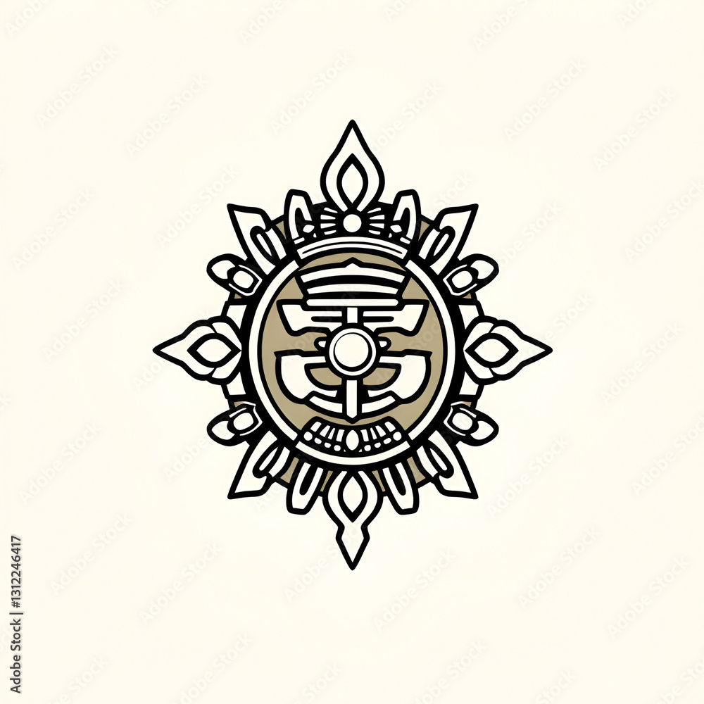Naklejka premium Ashoka Charka Icon In Black Line Art.