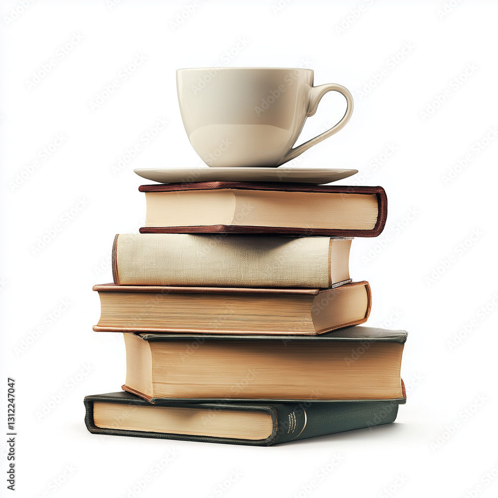 Fototapeta premium A stack of books with a cup of coffee on top