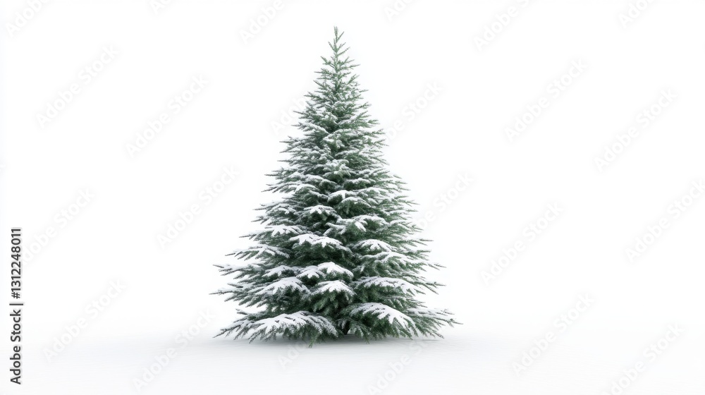 Fototapeta premium Beautiful Snow Covered Christmas Tree on White Background