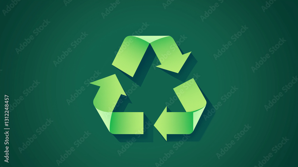 3D green recycling symbol with paper texture on dark background 3D green recycling symbol with paper texture on dark background