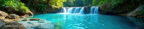Azure spring water erupts, crystal clear, Blautopf , magical, aquatic, rock