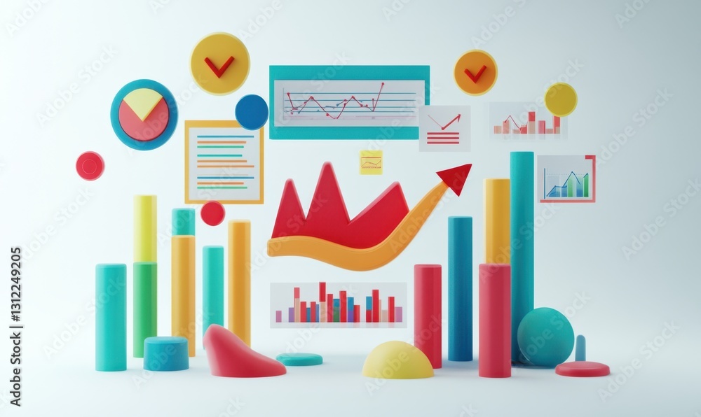 3D charts, graphs & rising arrow on white Business growth concept 3D charts, graphs & rising arrow on white Business growth concept