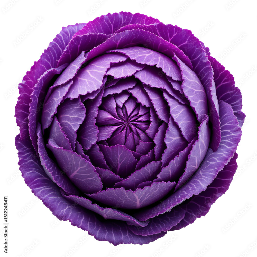 Obraz premium A detailed, close-up image of a vibrant purple cabbage head
