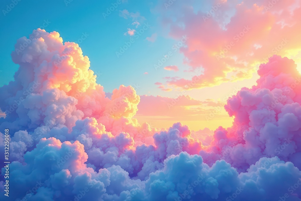 Fototapeta premium Abstract watercolor sky, rainbow hues Puffy clouds , clouds, purple, illustration