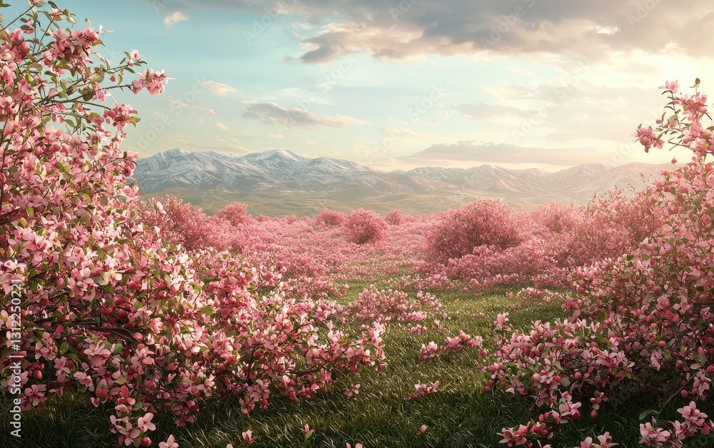 Obraz premium Scenic Spring Fields With Blossoming Apple Trees
