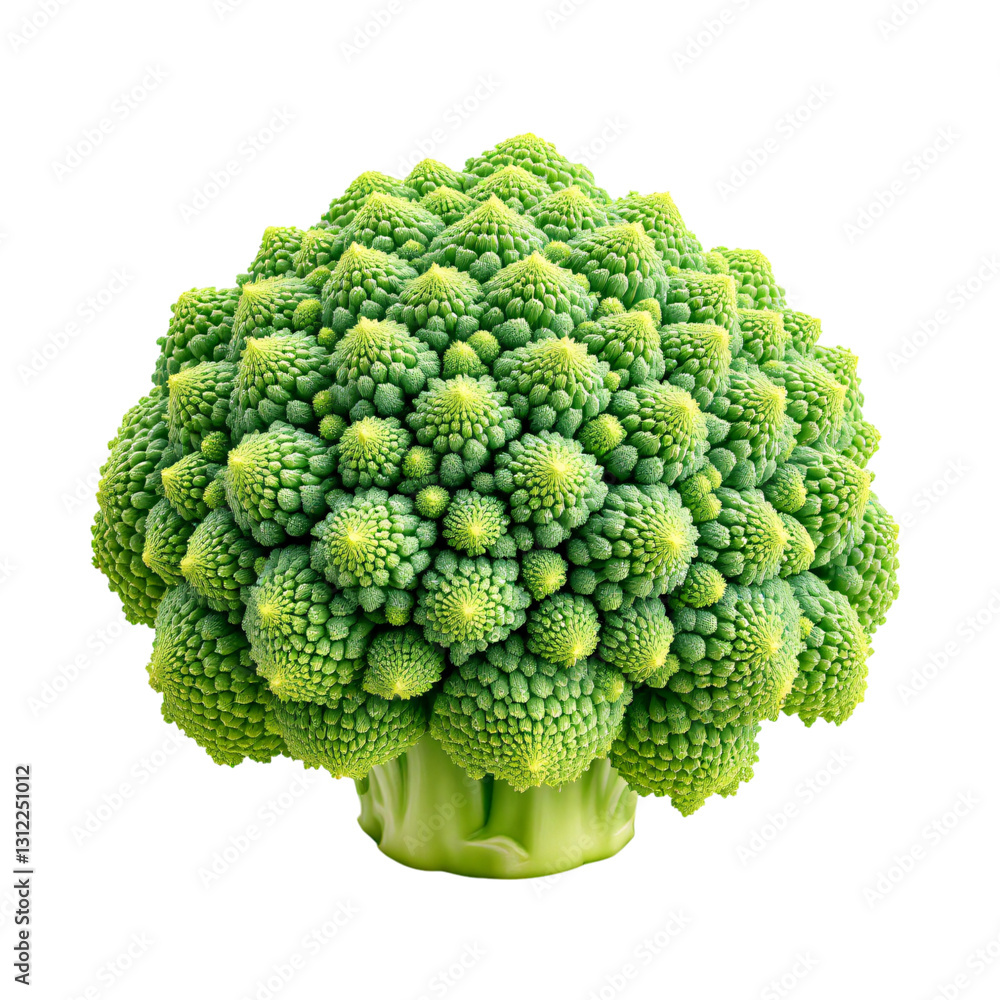 A vibrant, close-up image of a Romanesco broccoli head against a transparent background A vibrant, close-up image of a Romanesco broccoli head against a transparent background