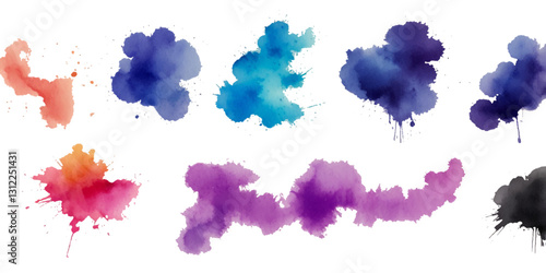 Set of colorful abstract watercolor splash brush strokes vector background. Colors watercolor paint stains vector texture background.