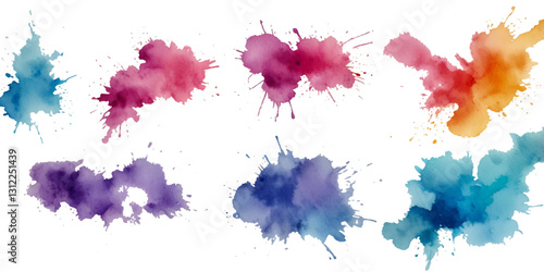 Set of colorful abstract watercolor splash brush strokes vector background. Colors watercolor paint stains vector texture background.