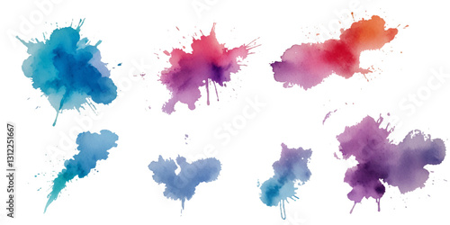 Set of colorful abstract watercolor splash brush strokes vector background. Colors watercolor paint stains vector texture background.