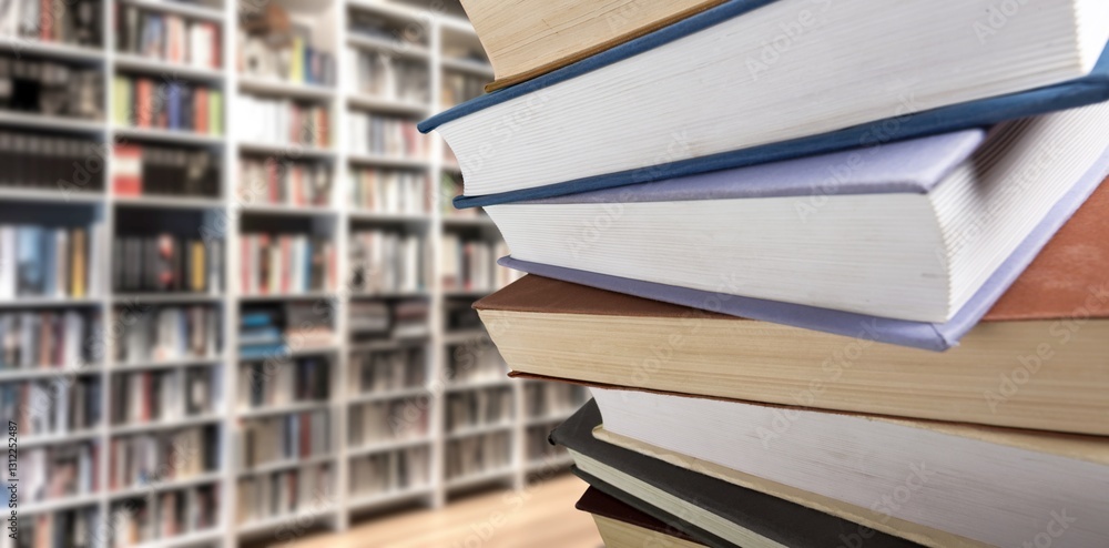 Many reading books at school modern library background