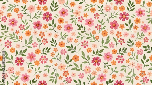 Seamless pattern with small flowers and leaves. Perfect for textile, wallpaper, and more.