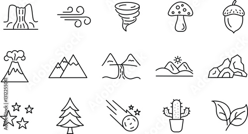 Nature and Weather Icon Pack for Outdoor and Eco Designs.