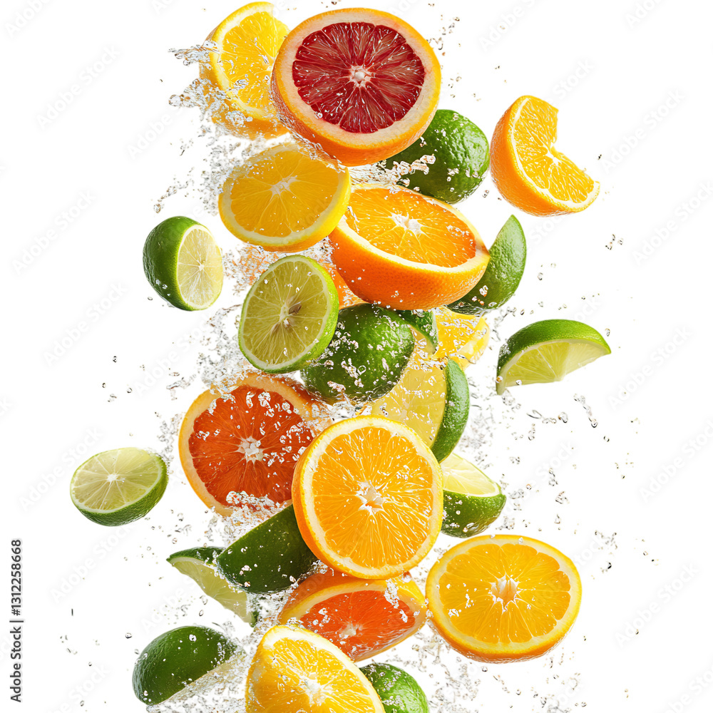 Bright Citrus Fruits Lemons Limes and Oranges Isolated on Transparent Background