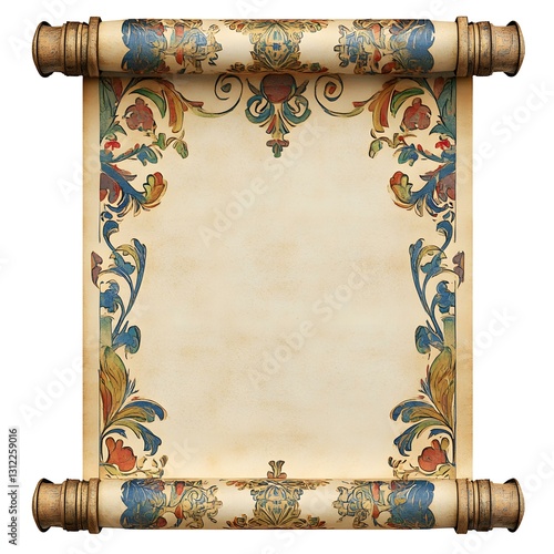 Antique Parchment Scroll with Ornate Floral Border