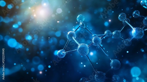 A blue background with a bunch of small blue spheres. The spheres are connected to each other in a way that they look like a molecule. The image has a scientific