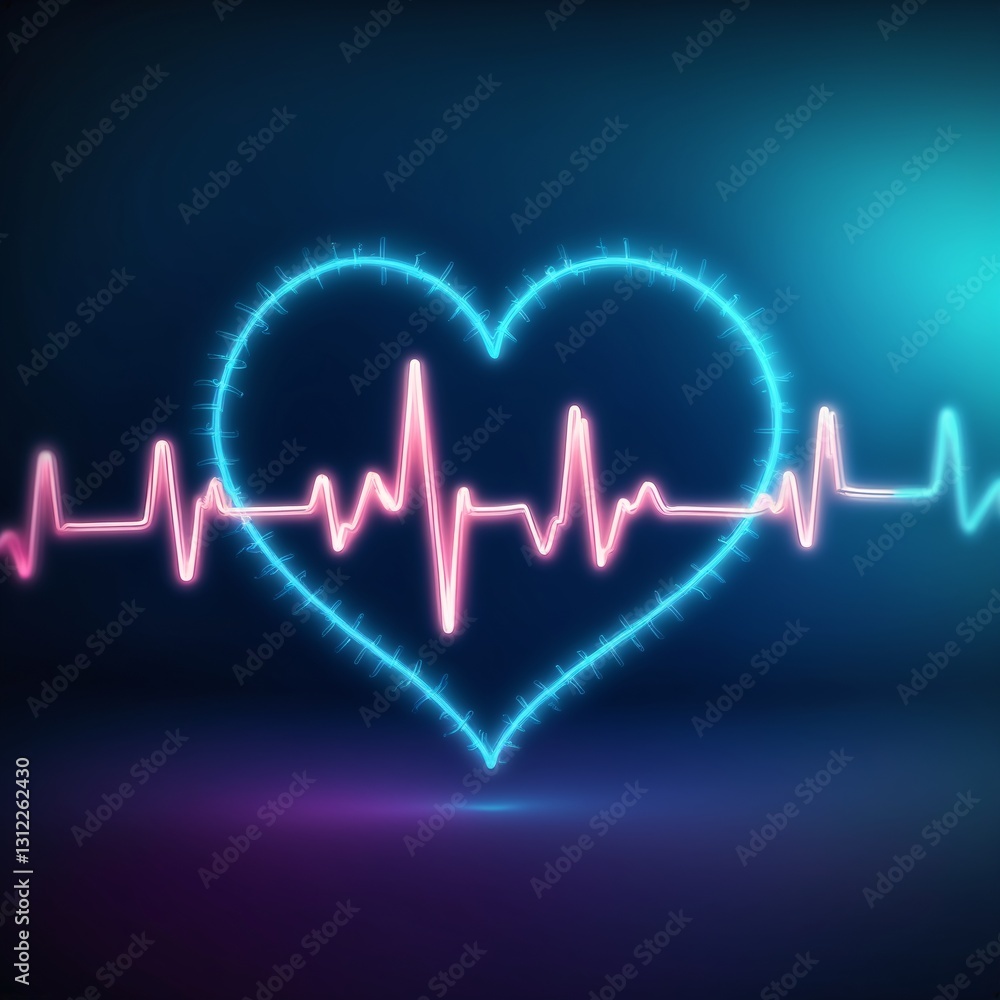 digital heart beat with a glowing neon effect, symbolizing life, health, technology, love, rhythm