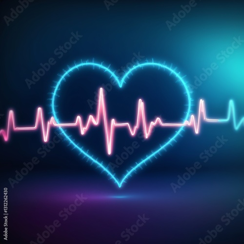 digital heart beat with a glowing neon effect, symbolizing life, health, technology, love, rhythm
