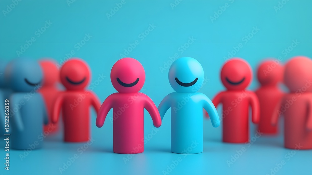 Smiling Abstract Figures Exchanging Positive Energy in 3D Smiling Abstract Figures Exchanging Positive Energy in 3D