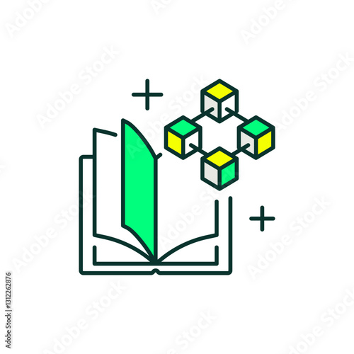 Blockchain Ledger Icon in Colors for Public Transactions and Decentralized Networks.