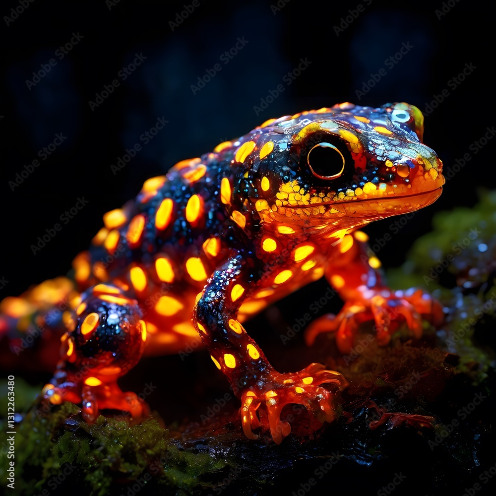 A vibrant and colorful fire salamander with iridescent hues and an exquisitely textured body A vibrant and colorful fire salamander with iridescent hues and an exquisitely textured body