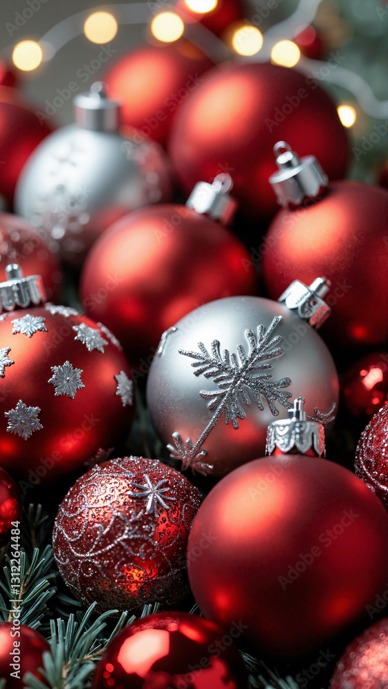 A Stunning Collection of Red and Gray Christmas Ornaments Perfect for Holiday Marketing and Festive Decor A Stunning Collection of Red and Gray Christmas Ornaments Perfect for Holiday Marketing and Festive Decor