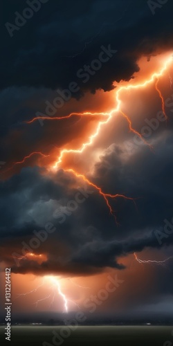 Obraz na płótnie Abstract Stormy Sky with Orange Lightning with bright orange streaks w salonie