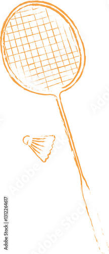 A hand drawn illustration of a badminton racquet and shuttlecock

